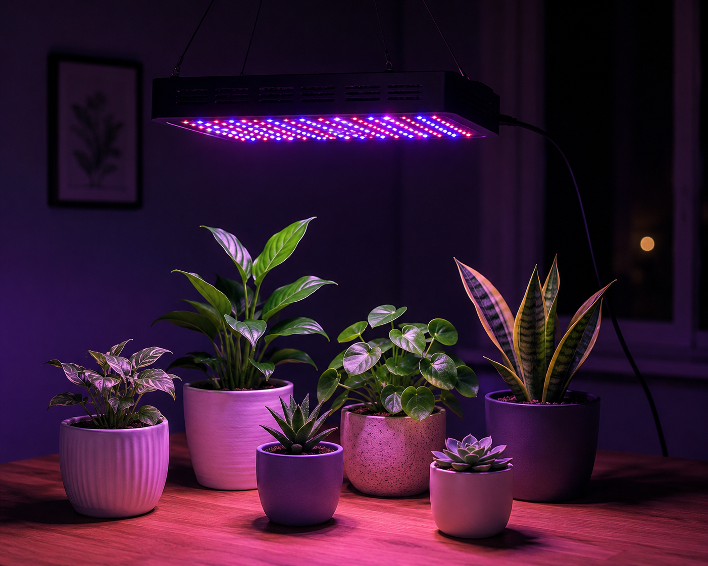 DragonLight LED grow light panel mounted on a warm interior wall